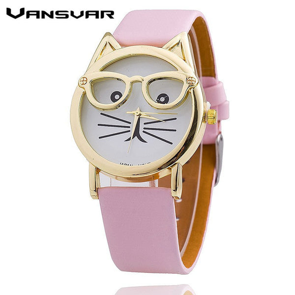 Cat Fashion Leather Strap Wrist Watch